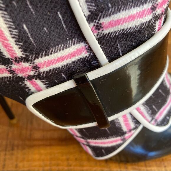 Sophia Webster Plaid Patent Leather High Heel Ankle Boots Black Pink Size EU 39 - Picture 8 of 16